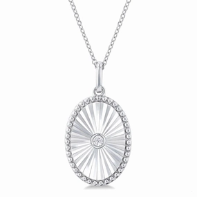 Sterling Silver Oval Medallion Diamond Pendant Necklace