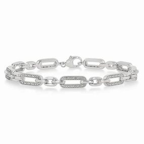Sterling Silver Paperclip Diamond Bracelet
