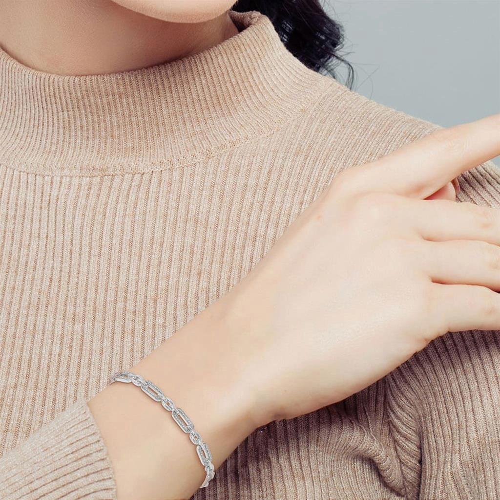 Sterling Silver Paperclip Diamond Bracelet