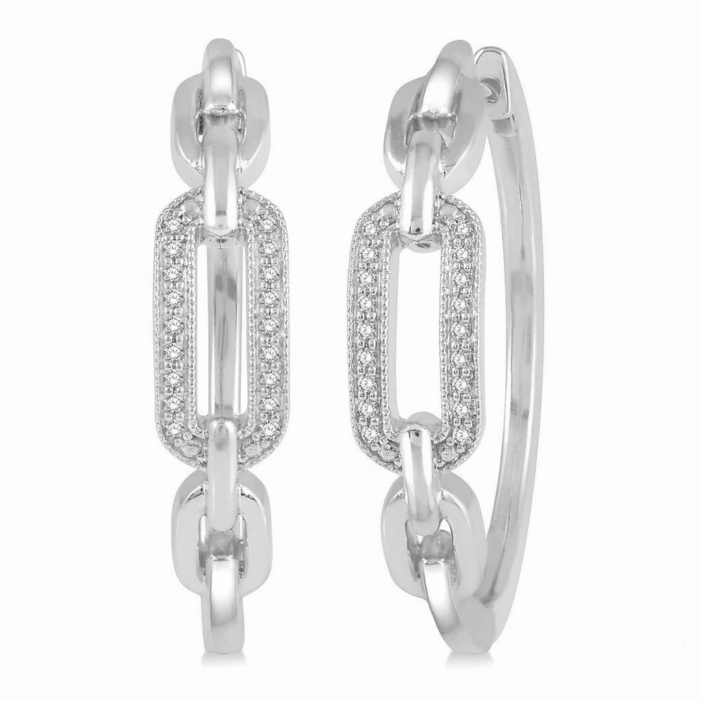 Sterling Silver Paperclip Diamond Hoop Earrings