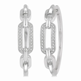 Sterling Silver Paperclip Diamond Hoop Earrings