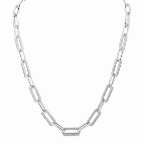 Sterling Silver Paperclip Diamonds Necklace