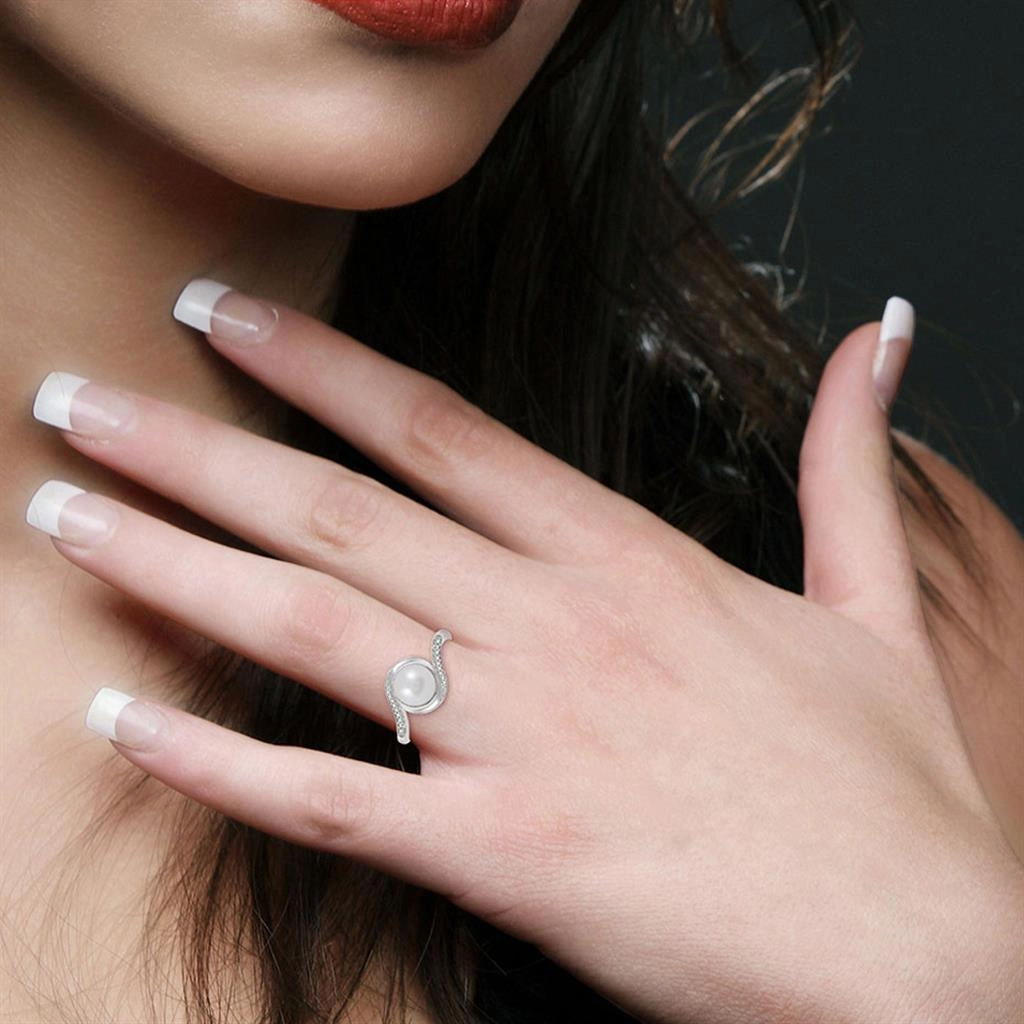 Sterling Silver Pearl And Diamond Bypass Ring