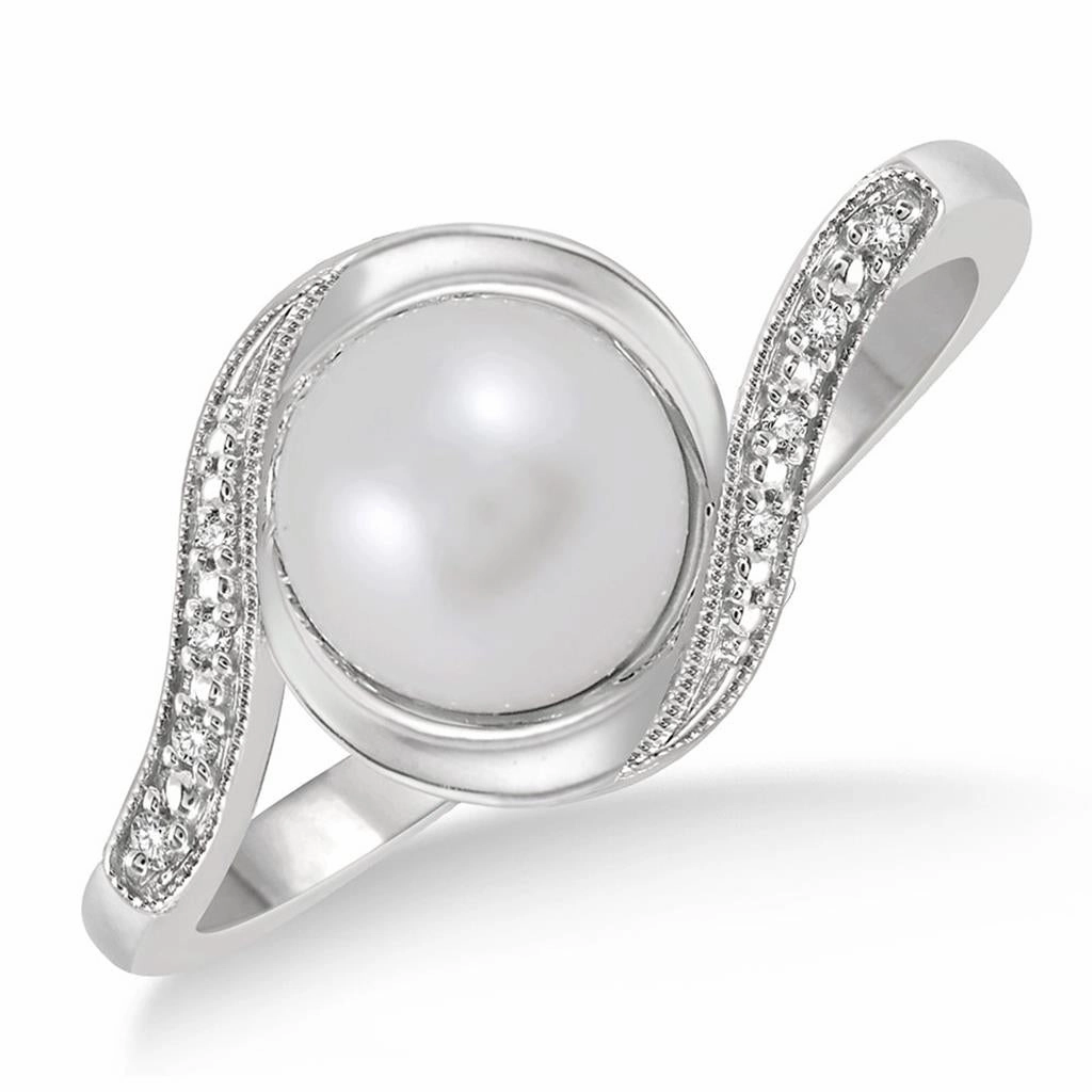 Sterling Silver Pearl And Diamond Bypass Ring