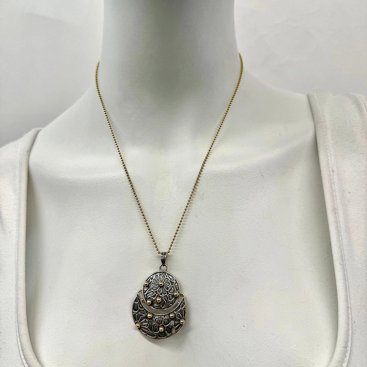 Sterling Silver Pendant Necklace with 14K Gold Accent