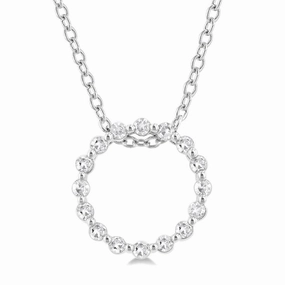 Sterling Silver Petite Circle Diamond Pendant Necklace