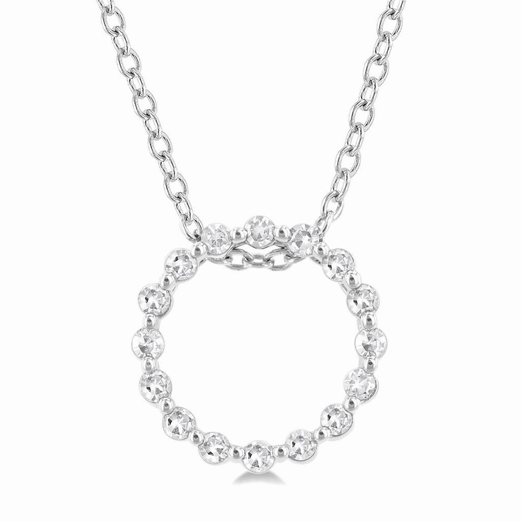 Sterling Silver Petite Circle Diamond Pendant Necklace