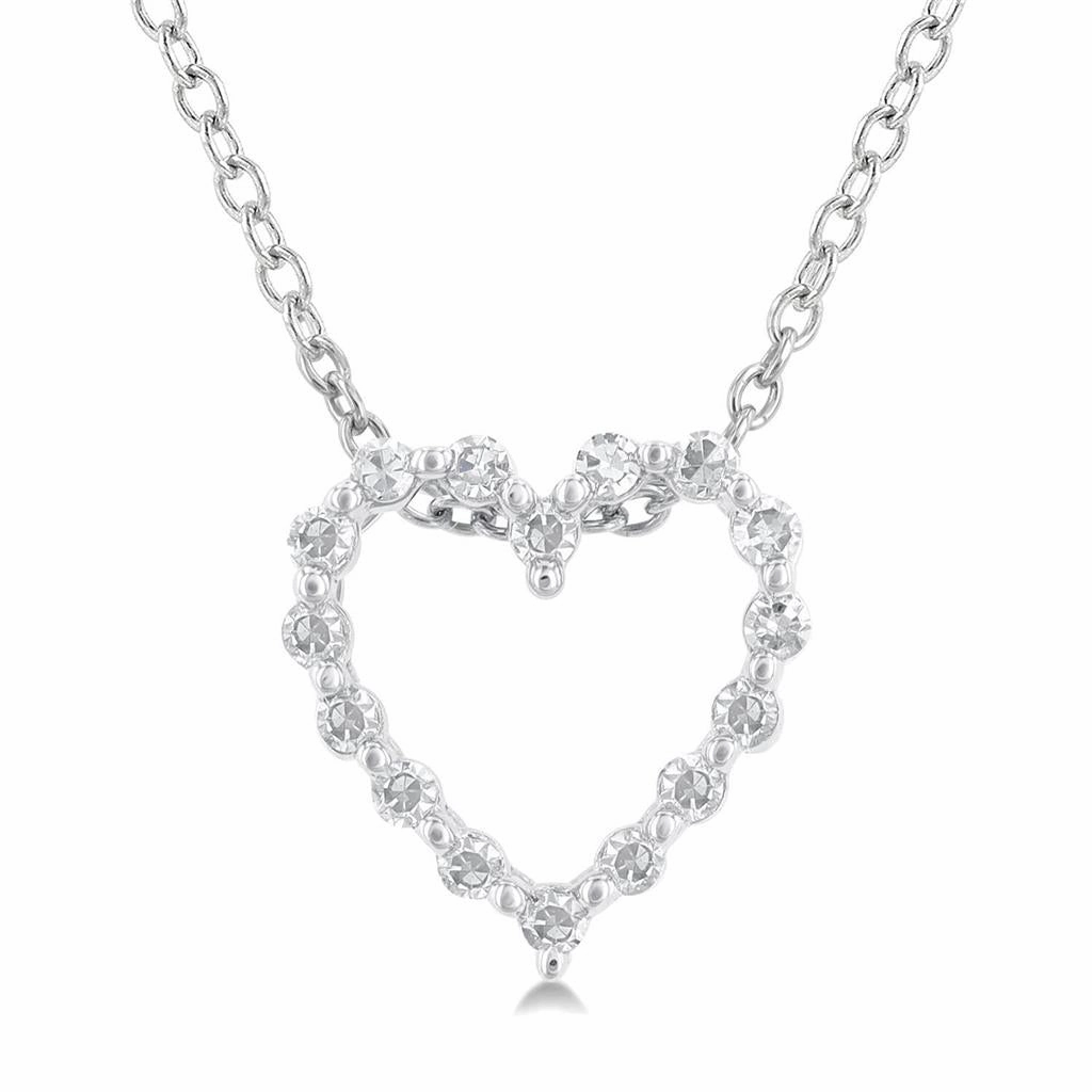 Sterling Silver Petite Heart Diamond Pendant Necklace