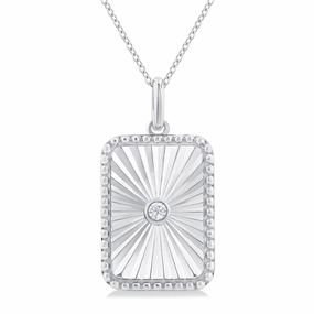 Sterling Silver Rectangle Medallion Diamond Pendant Necklace