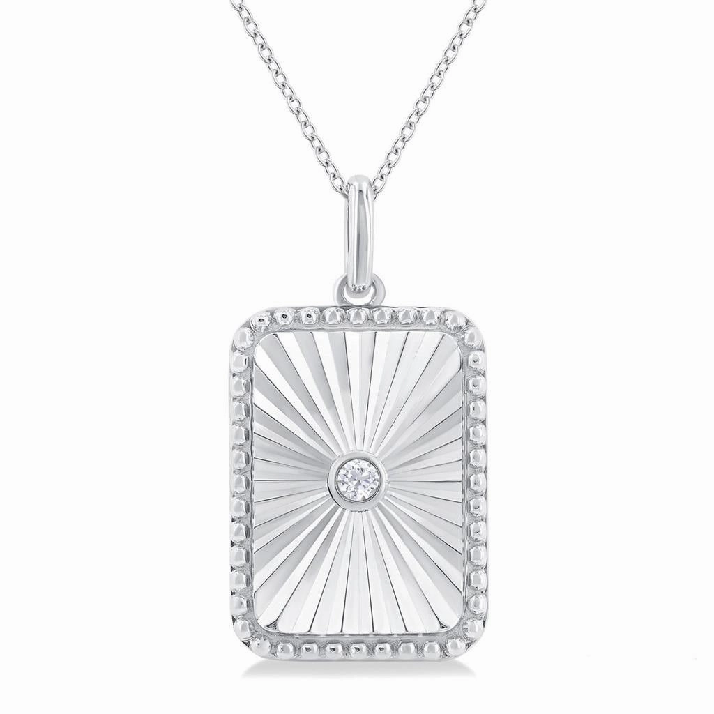Sterling Silver Rectangle Medallion Diamond Pendant Necklace