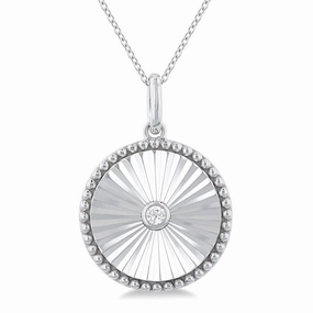 Sterling Silver Round Medallion Diamond Pendant Necklace