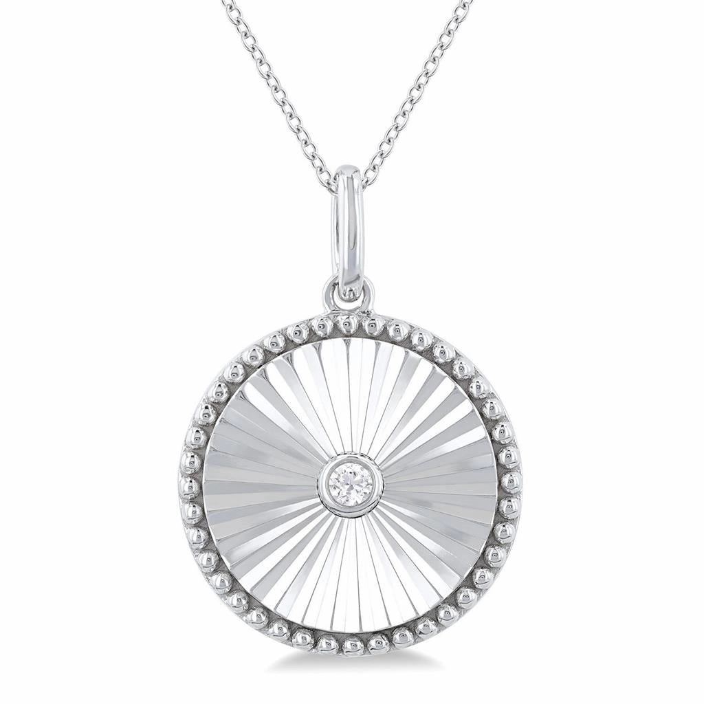 Sterling Silver Round Medallion Diamond Pendant Necklace