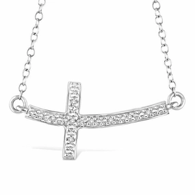 Sterling Silver Sideways Diamond Cross Necklace