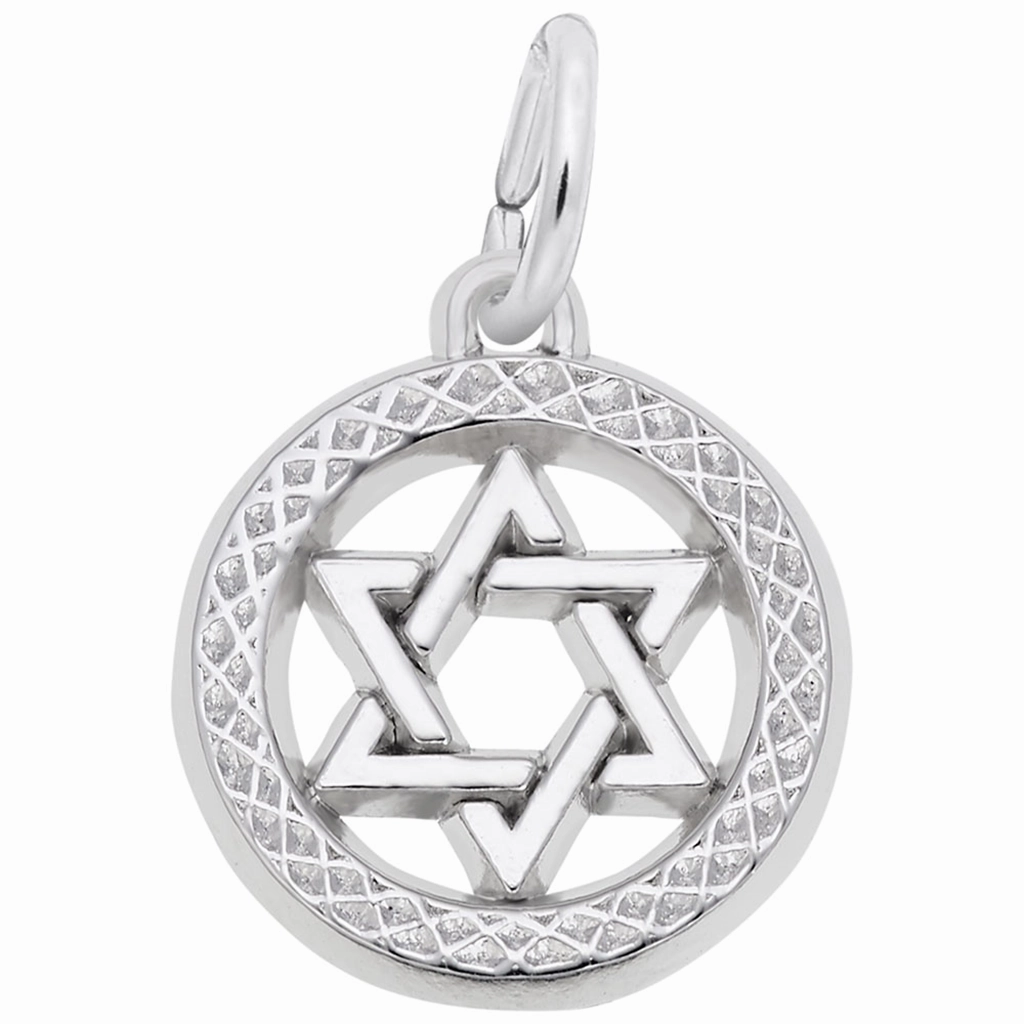 Sterling Silver Star Of David In Diamond Cut Faceted Disc Charm