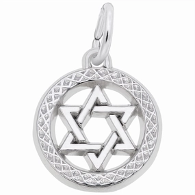 Sterling Silver Star Of David In Diamond Cut Faceted Disc Charm