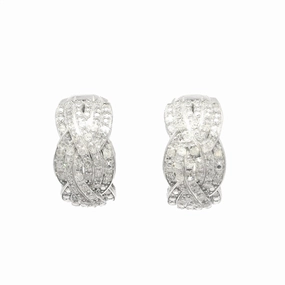 Sterling Silver Twisted Hoop Natural Diamonds Earrings