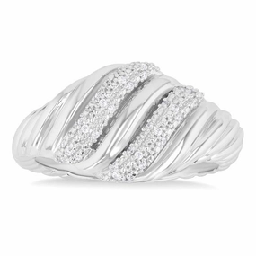 Sterling Silver Twisted Rib Diamond Ring