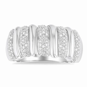 Sterling Silver Wide Band Diamond Ring