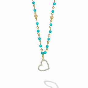 Studio 18K Black Turquoise and Diamond Heart Necklace