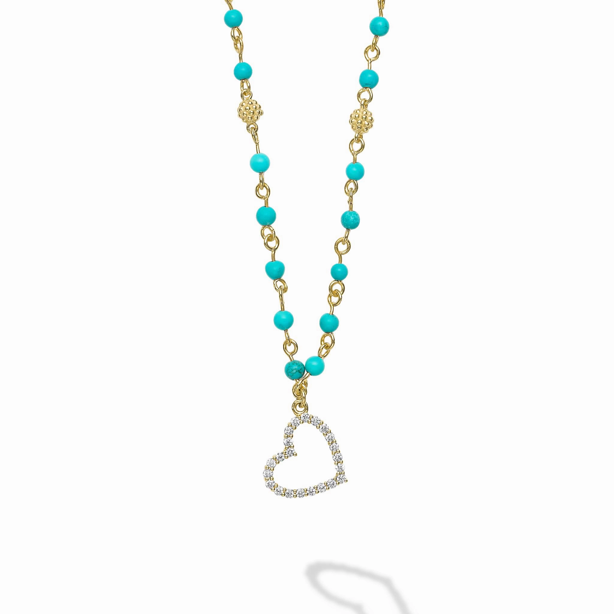 Studio 18K Black Turquoise and Diamond Heart Necklace