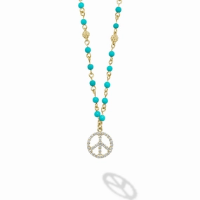 Studio 18K Black Turquoise and Diamond Peace Necklace