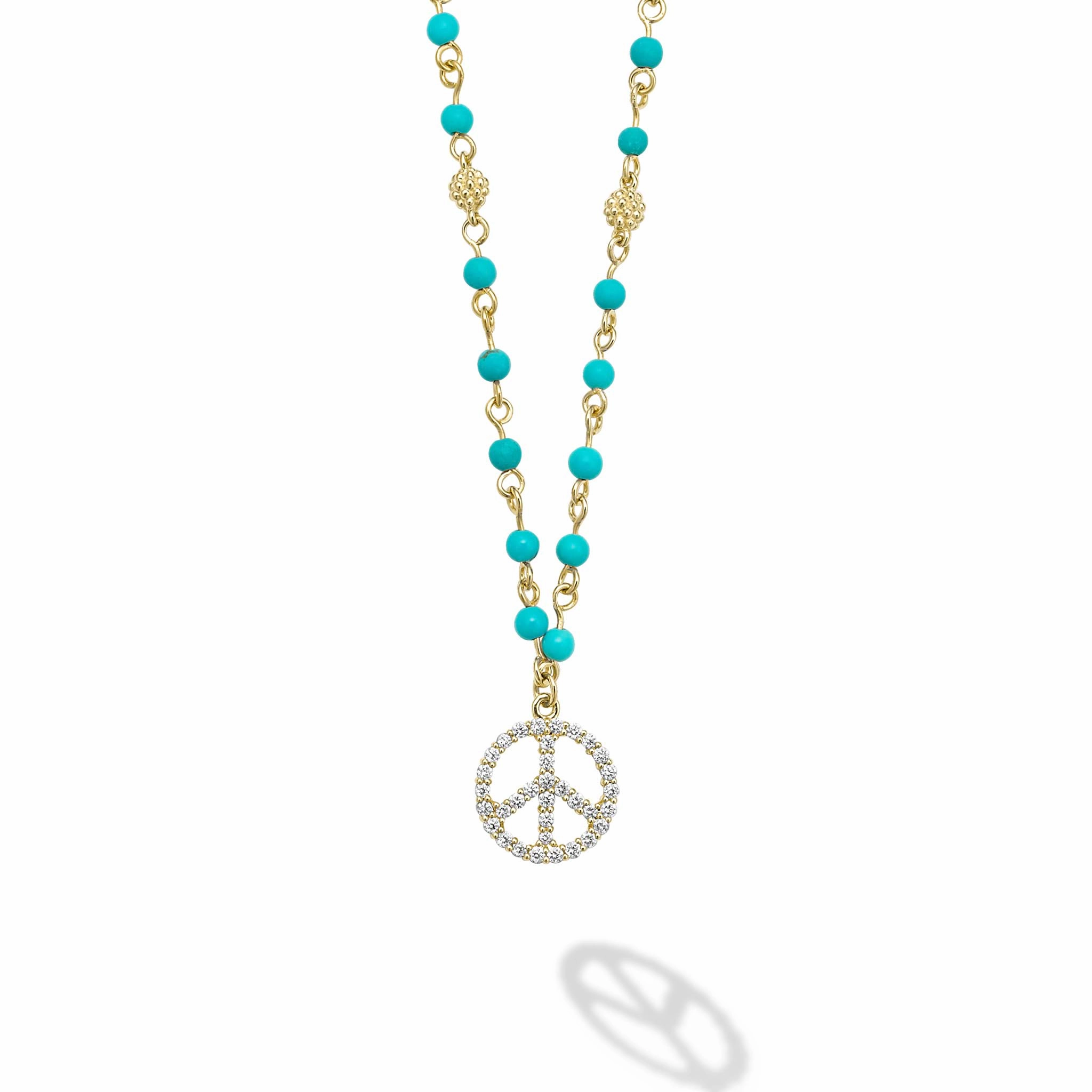 Studio 18K Black Turquoise and Diamond Peace Necklace