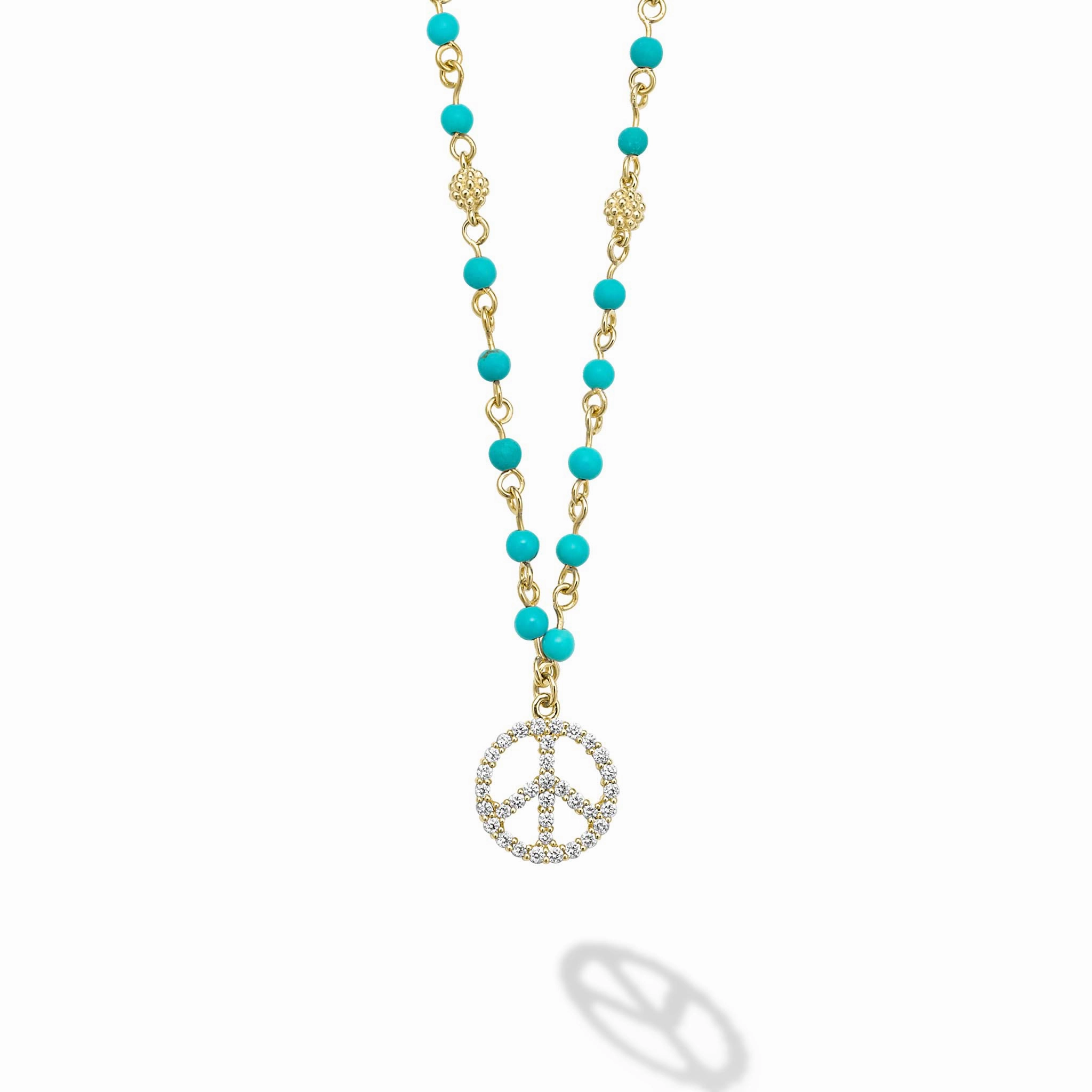 Studio 18K Black Turquoise and Diamond Peace Necklace
