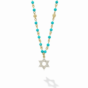 Studio 18K Black Turquoise and Diamond Star of David Necklace