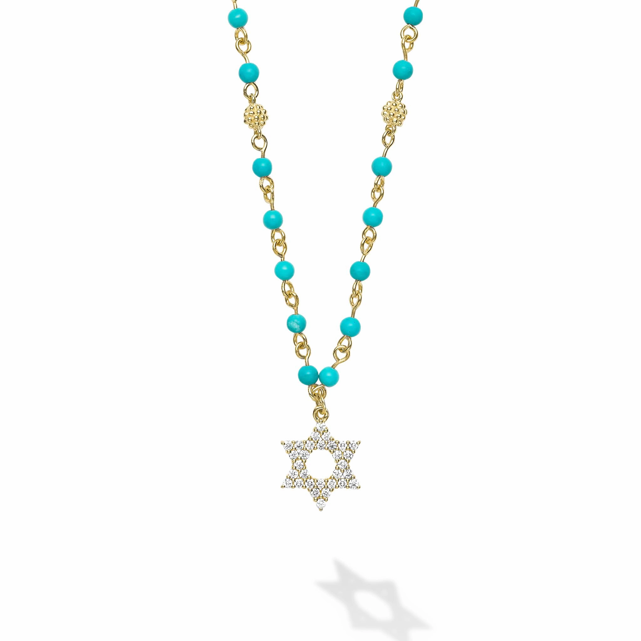 Studio 18K Black Turquoise and Diamond Star of David Necklace