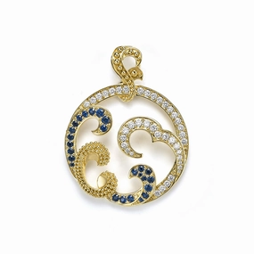 Studio 18K Caviar Gold Blue Sapphire Wave Pendant