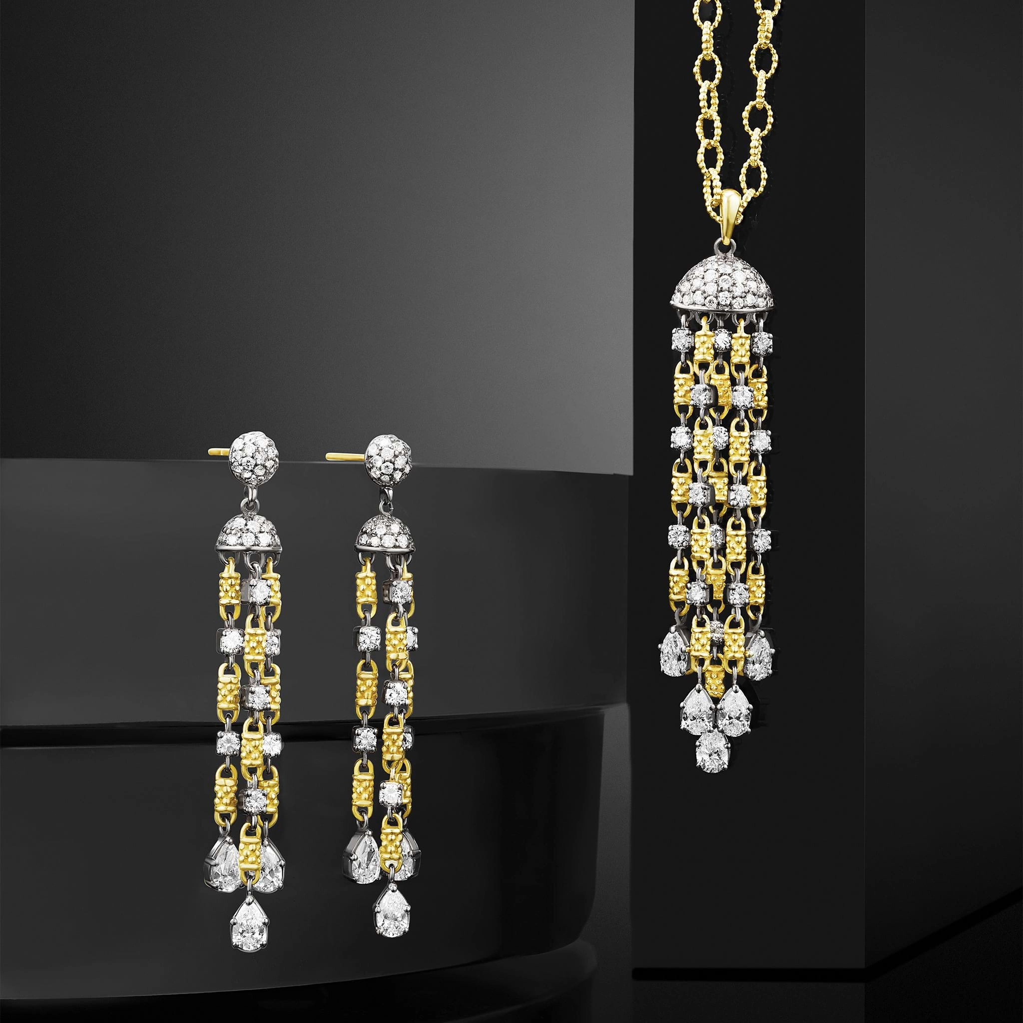 Studio 18K Gold 5-Strand Chandelier Diamond Pendant Necklace