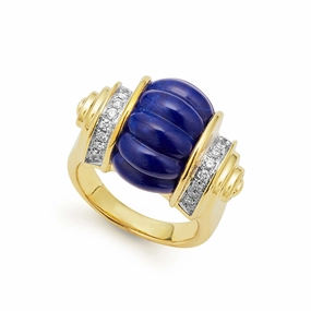 Studio 18K Gold and Diamond Lapis Fluted Ring