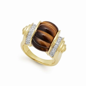 Studio 18K Gold and Diamond Tigerseye Fluted Ring