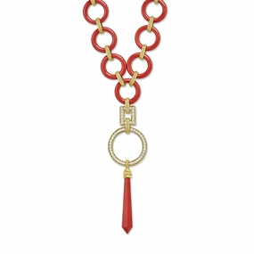 Studio 18K Gold and Red Jasper Diamond Pendant Necklace