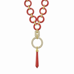 Studio 18K Gold and Red Jasper Diamond Pendant Necklace