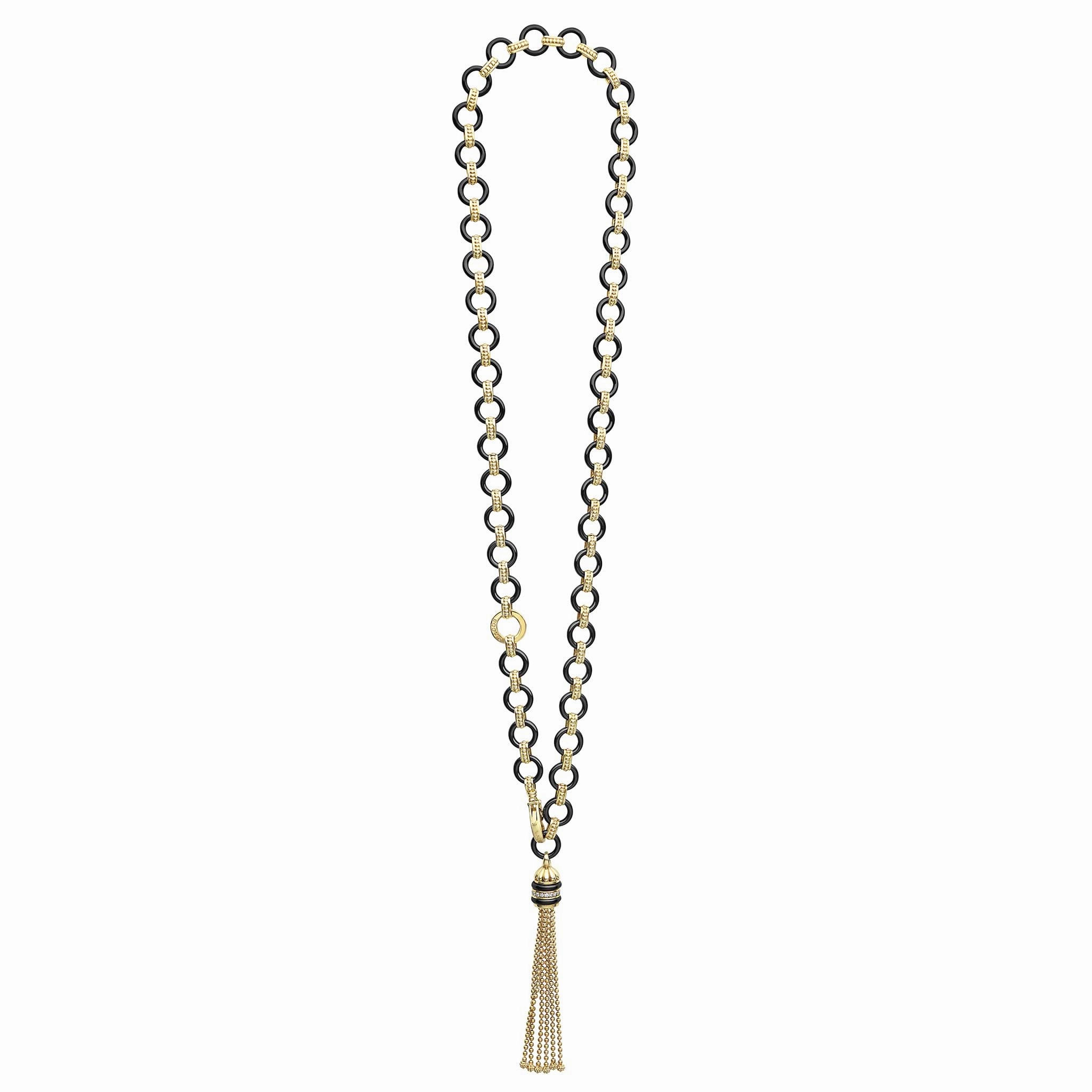 Studio 18K Gold Black Ceramic Tassel Link Necklace