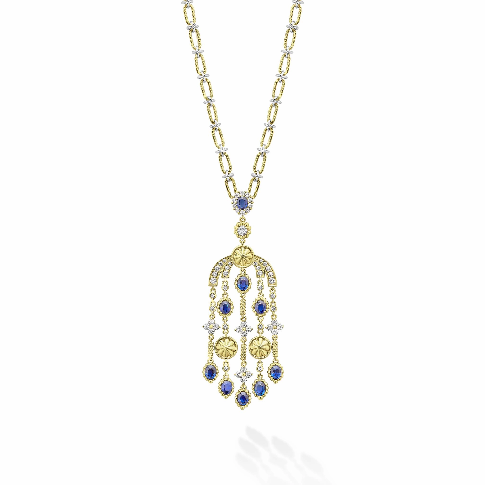 Studio 18K Gold Blue Sapphire and Diamond Chandelier Necklace
