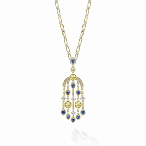 Studio 18K Gold Blue Sapphire and Diamond Chandelier Necklace
