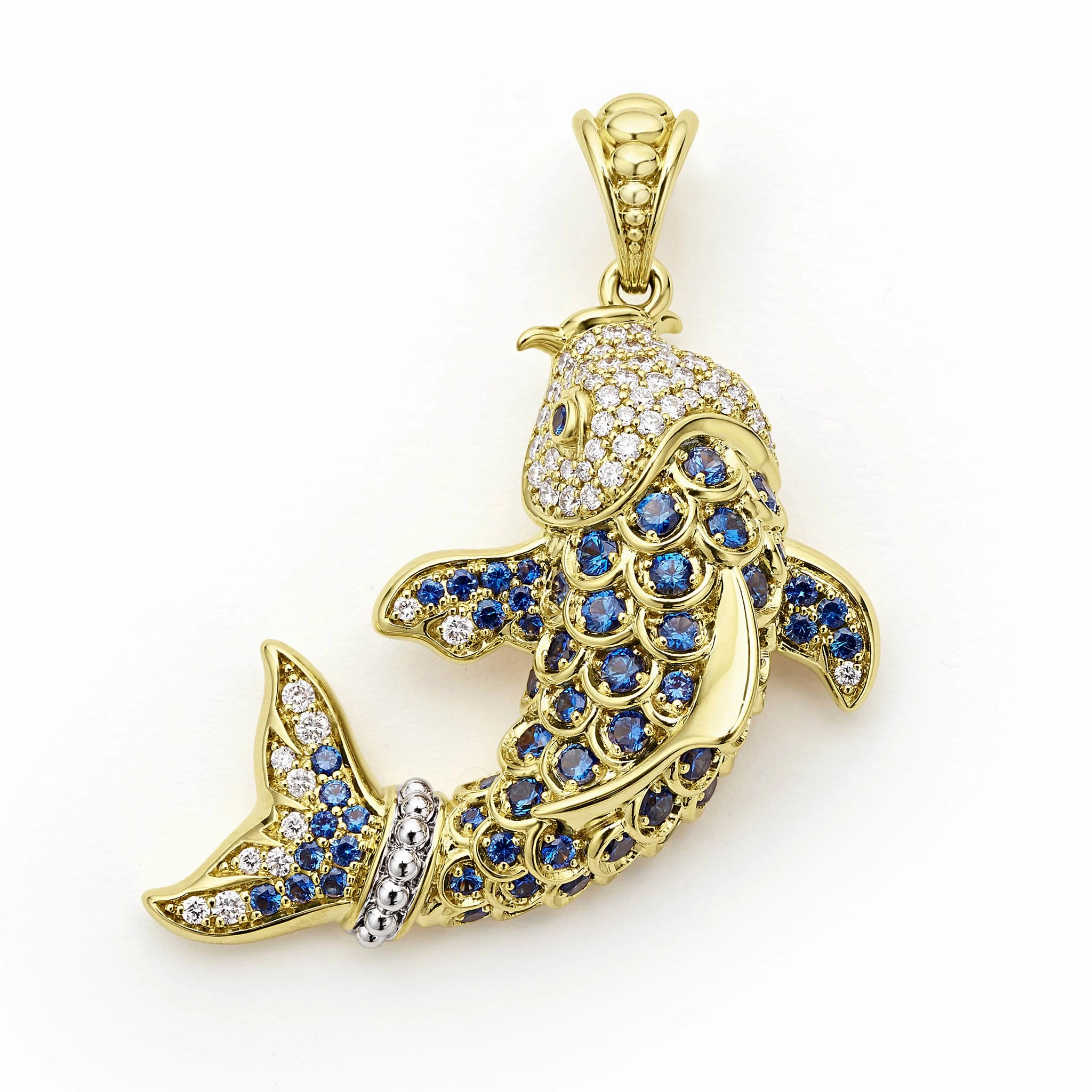 Studio 18K Gold Blue Sapphire and Diamond Koi Fish Pendant