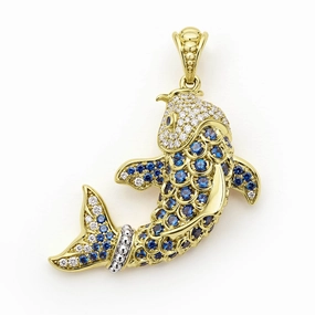 Studio 18K Gold Blue Sapphire and Diamond Koi Fish Pendant