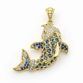 Studio 18K Gold Blue Sapphire and Diamond Koi Fish Pendant
