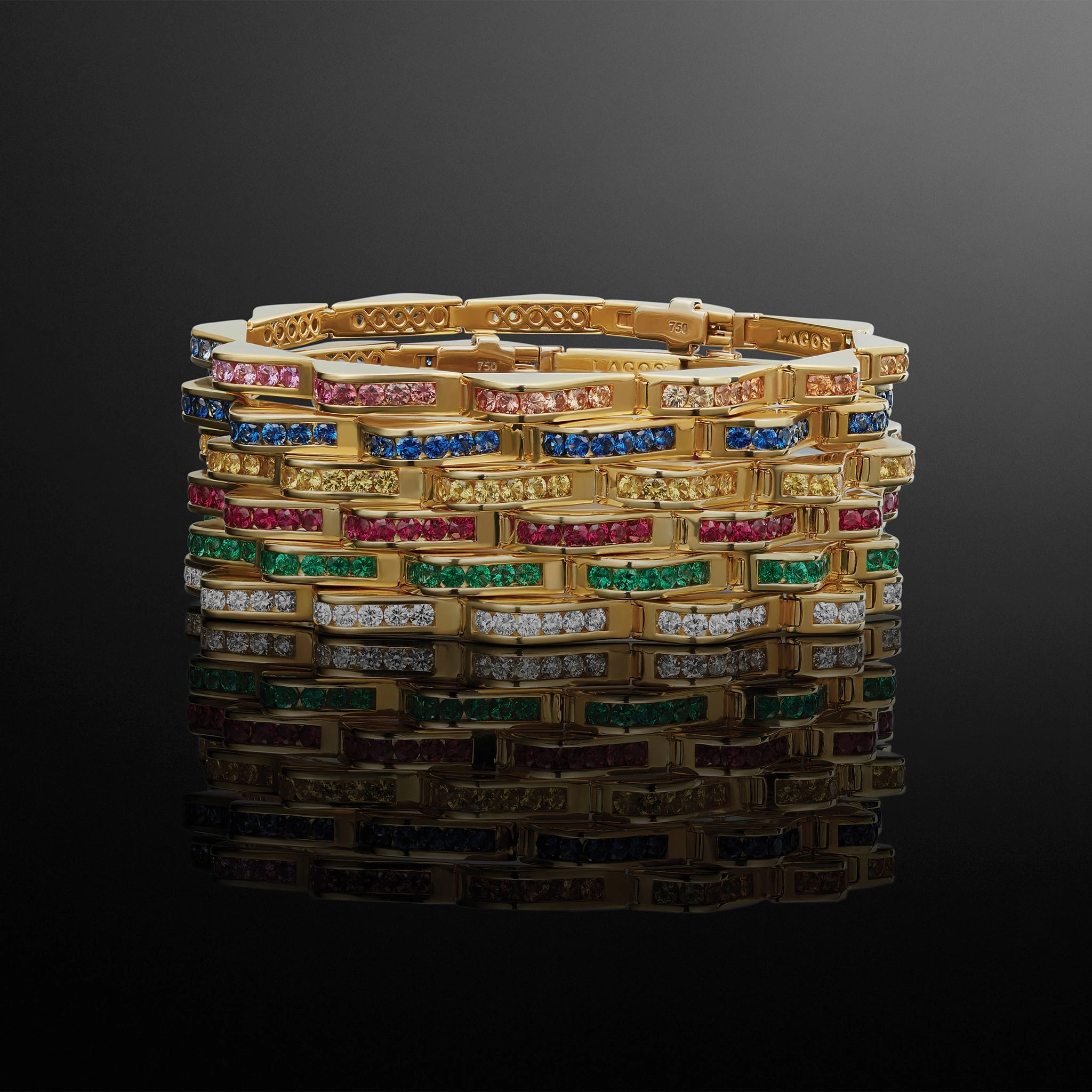 Studio 18K Gold Blue Sapphire Link Wave Bracelet