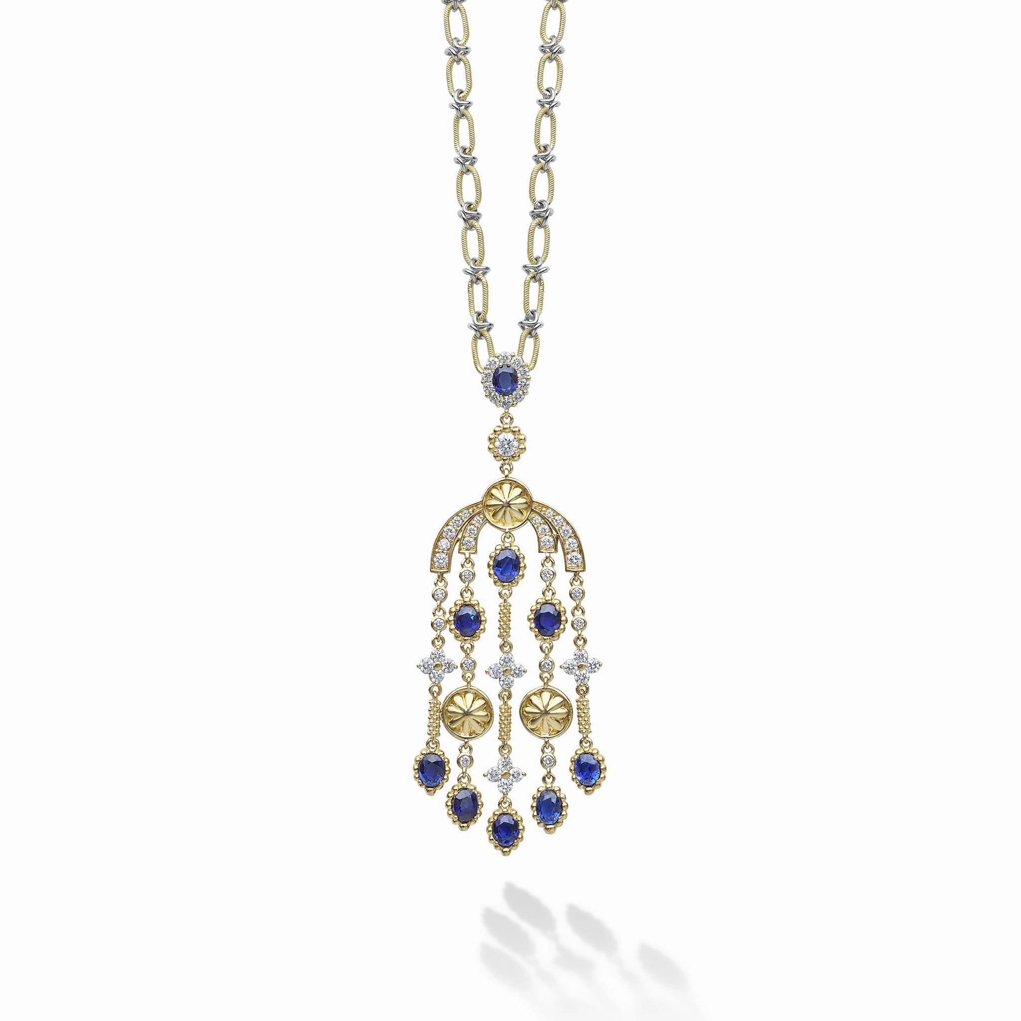 Studio 18K Gold Diamond & Blue Sapphire Chandelier Pendant Necklace