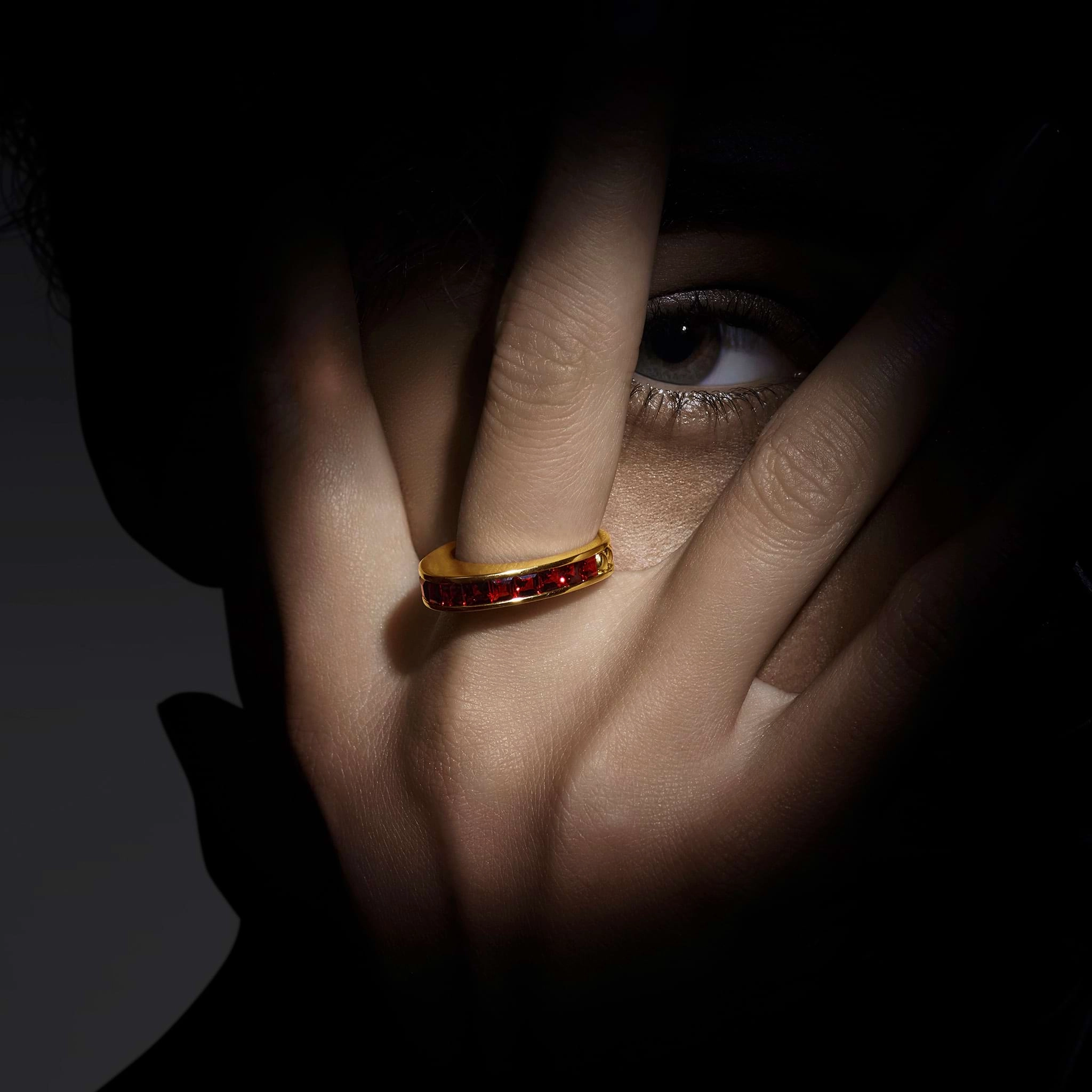 Studio 18K Gold Garnet Stacking Ring