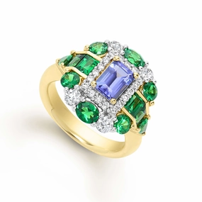 Studio 18K Gold Gemstone and Diamond Statement Ring