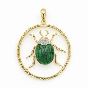Studio 18K Gold Jade and Diamond Beetle Pendant