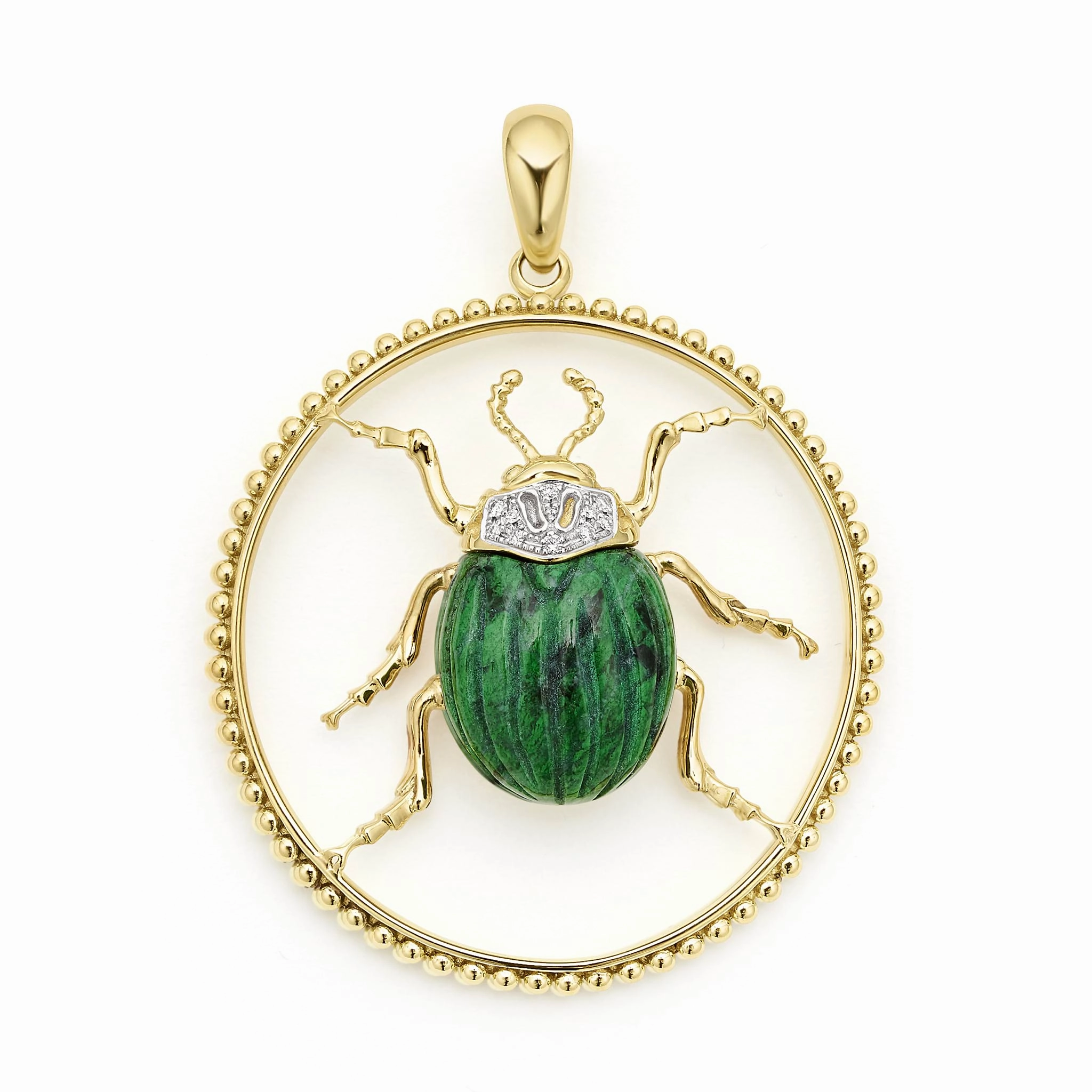 Studio 18K Gold Jade and Diamond Beetle Pendant