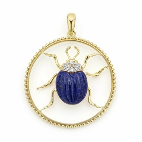 Studio 18K Gold Lapis and Diamond Beetle Pendant