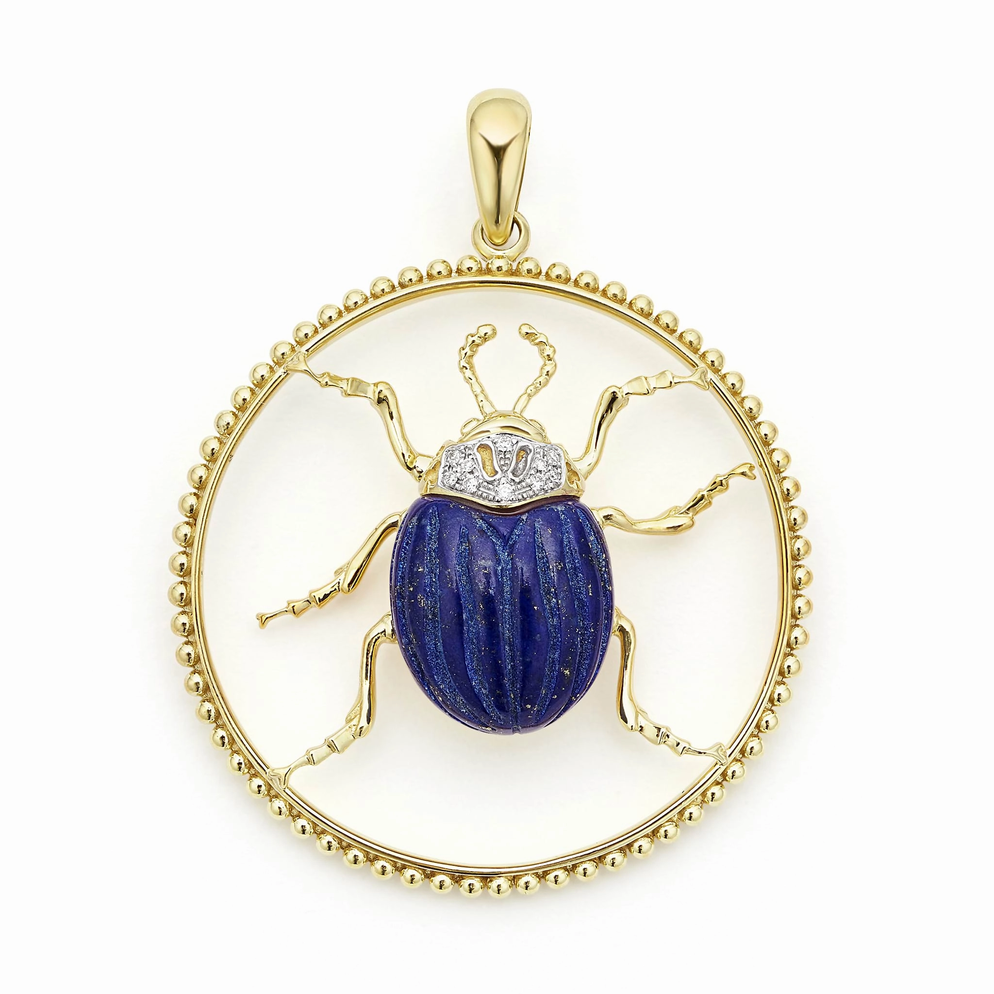 Studio 18K Gold Lapis and Diamond Beetle Pendant