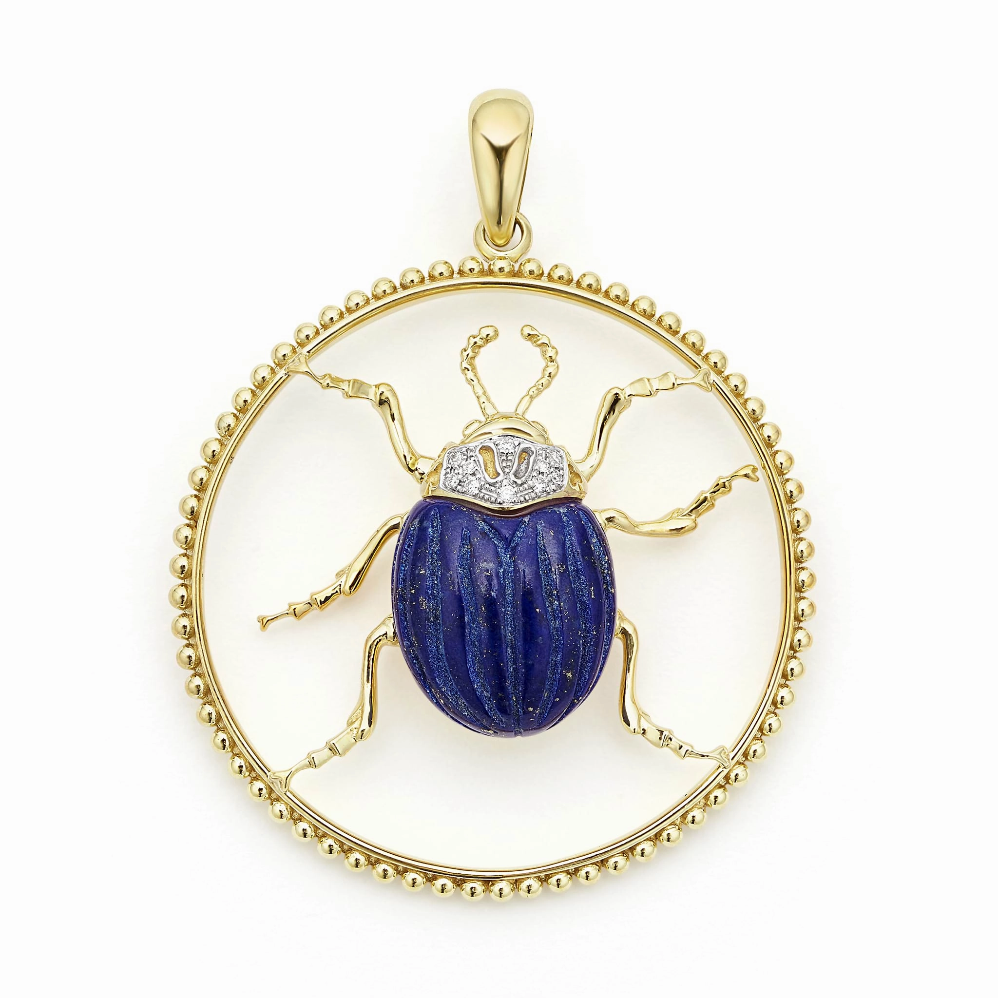 Studio 18K Gold Lapis and Diamond Beetle Pendant